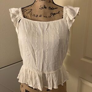 Express cream ruffle open back cute summer boho chic top L large